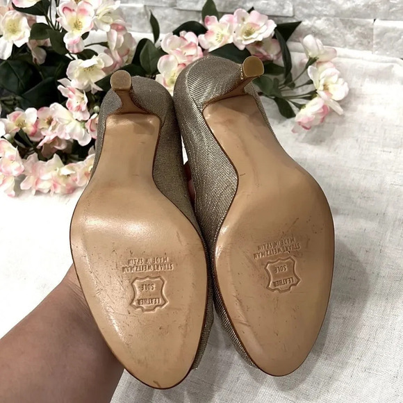 Stuart Weitzman women’s size 8 metallic gold 3 inch heels ring bow dress shoes - Picture 7 of 8